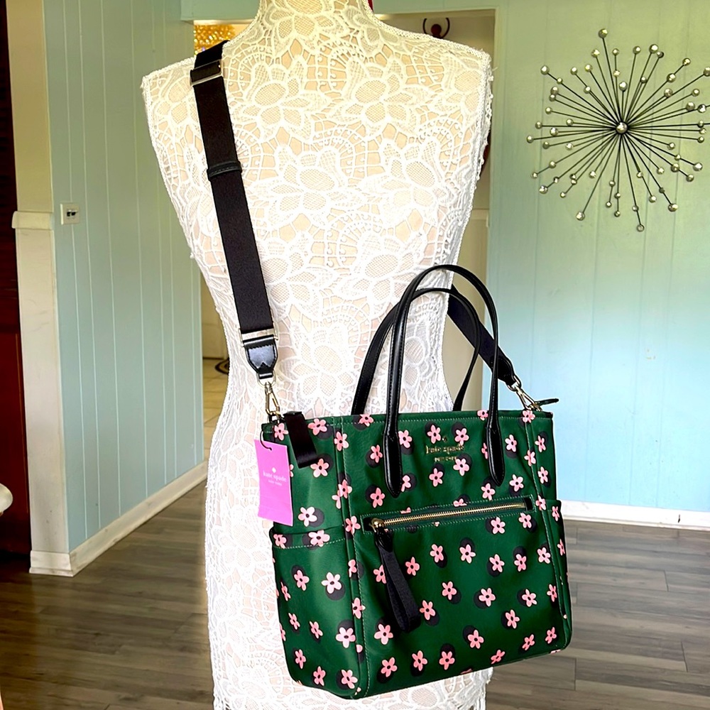 NWT Kate Spade nylon green pink floral bag set - Picture 3 of 16
